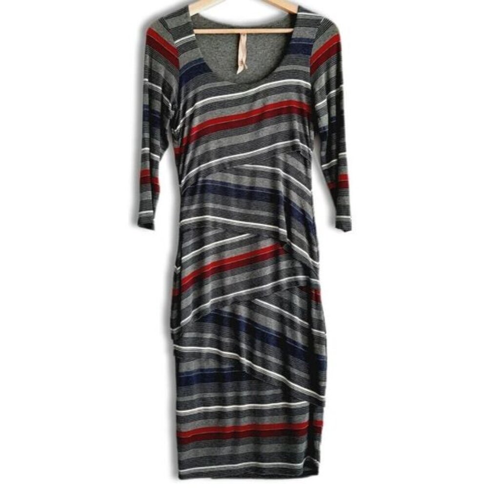 BAILEY 44 \ Anthropologie Striational Pieced Column Fitted Dress Gray S Flawed